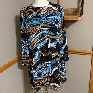 Nine West black, blue, & brown Abstract Wave Pattern long sleeve dress size M